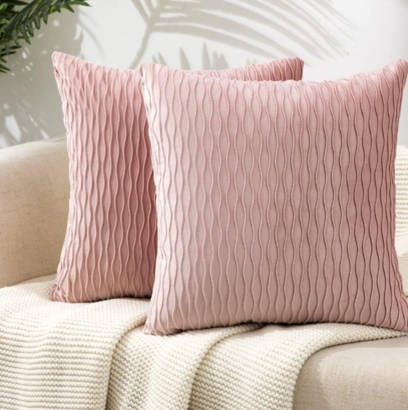 XL Set 2 Petal Pink Soft Ripple Corduroy Velvet Pillow Covers Throw Pillows New - Picture 2 of 12